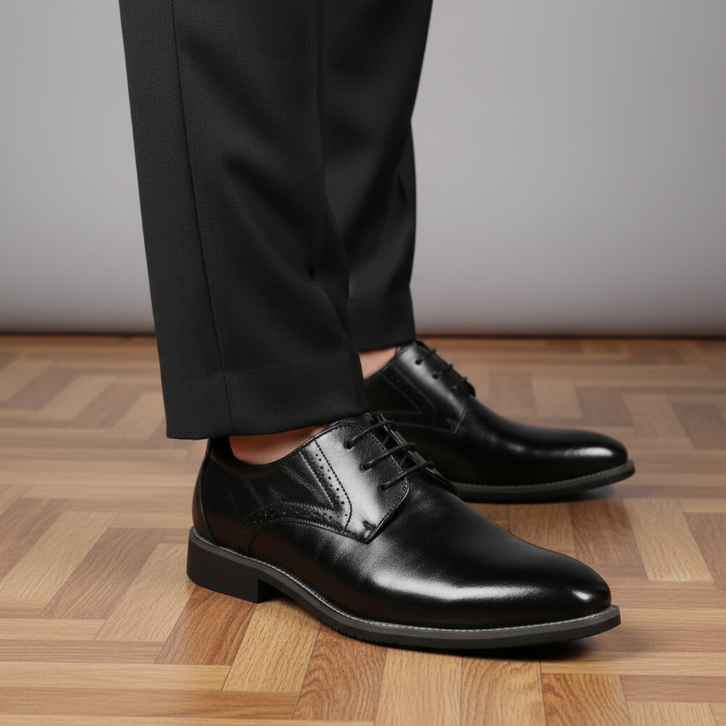 Men's classic perforated oxford dress shoes in premium leather, perfect for formal and office wear.