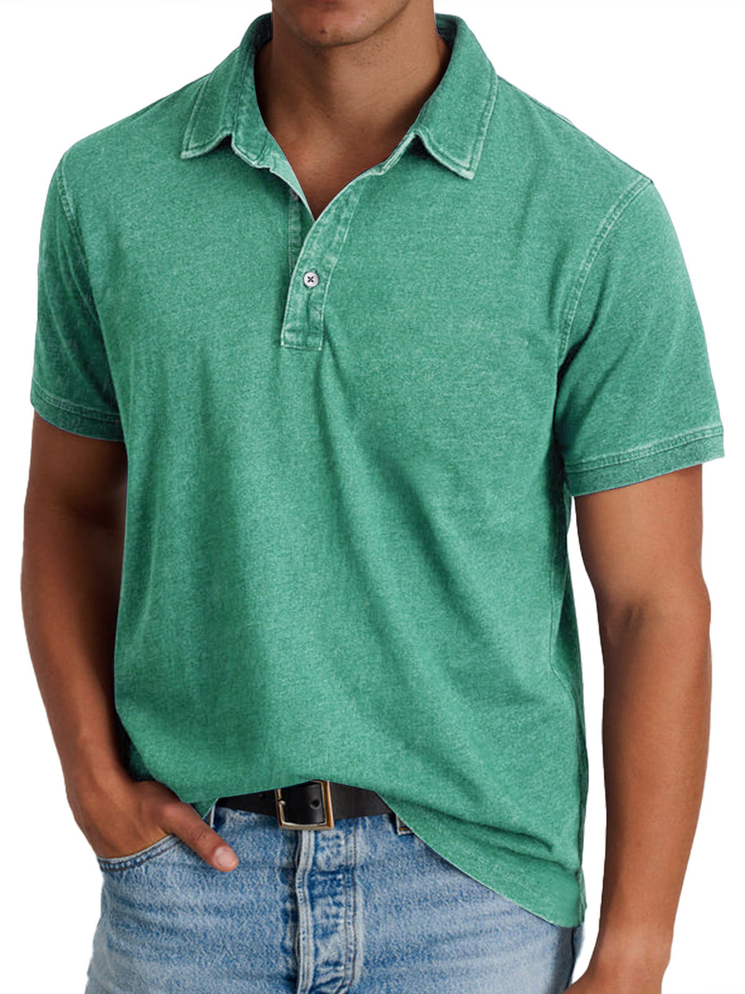 Comfortable men's relaxed fit polo shirt with button placket. Versatile everyday style for spring.