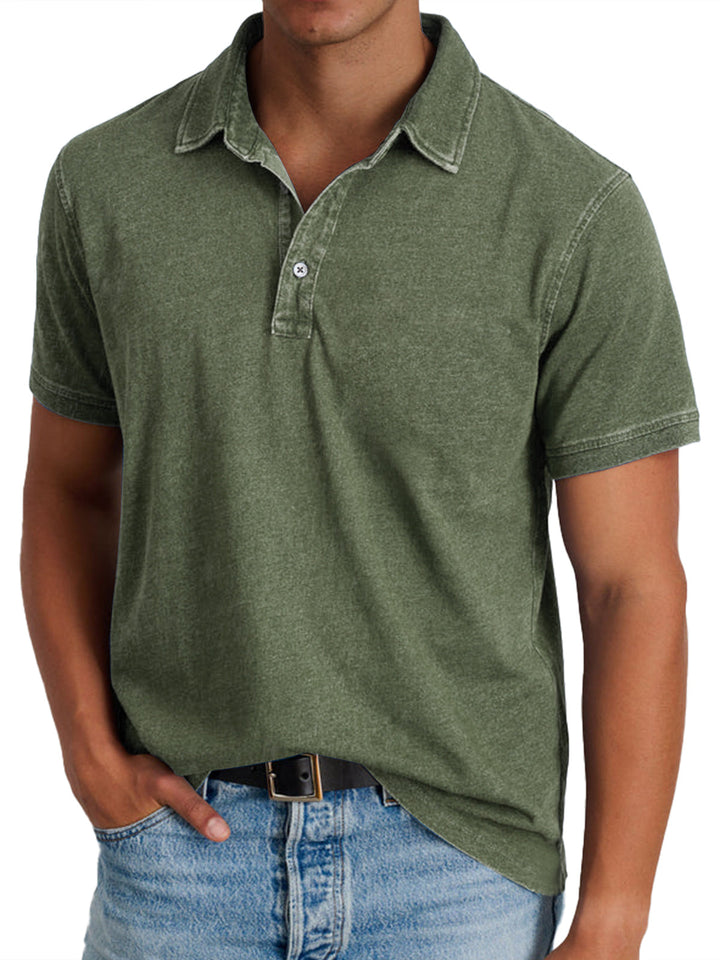 Men's everyday relaxed fit polo, classic style, comfortable. Perfect casual top with button placket.