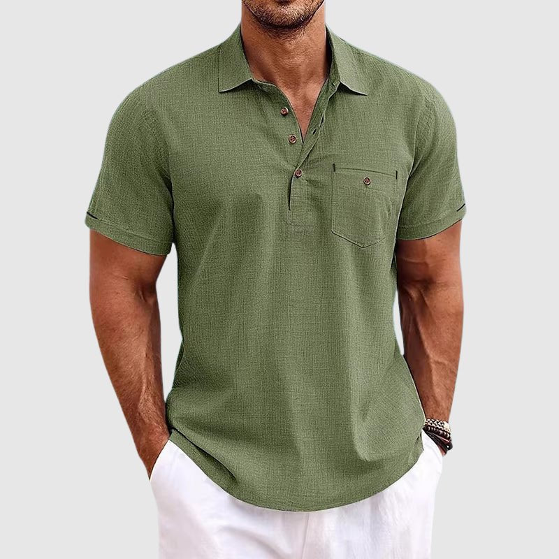 Men's classic short-sleeve polo with chest pocket; a comfortable & stylish casual top for summer.