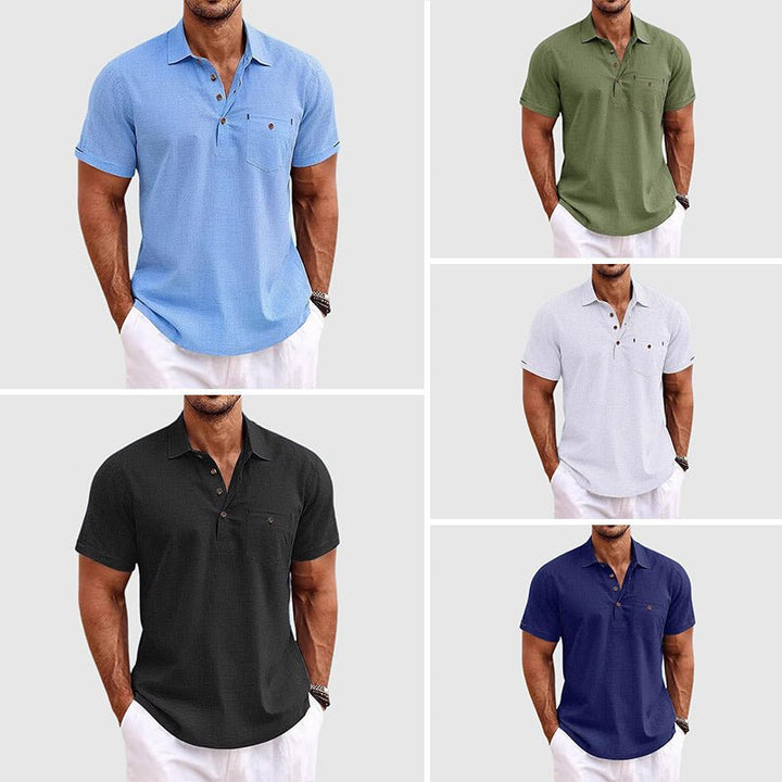 Fashionable men's polo shirt, featuring a chest pocket & collared design for versatile styling.