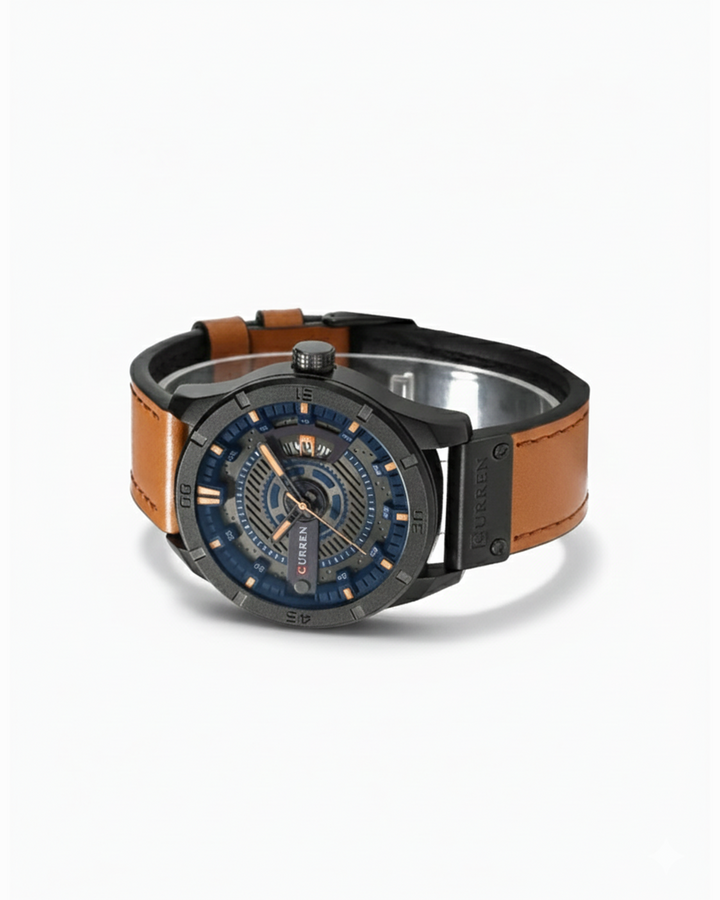 Men's classic quartz watch with genuine leather band, alloy case, & timeless style. Everyday gentleman's accessory.