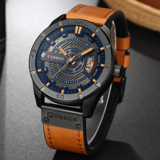 Elegant men's leather band quartz watch, perfect for gentlemen, featuring a durable alloy case and water-resistant design.