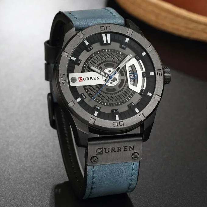 Sophisticated men's classic watch: black leather band, silver alloy case, white dial, and precise quartz movement.