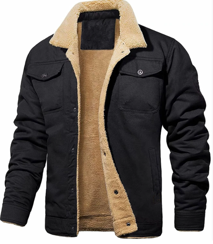 Premium men's shearling collar winter jacket. Classic, stylish outerwear for a sophisticated winter look.