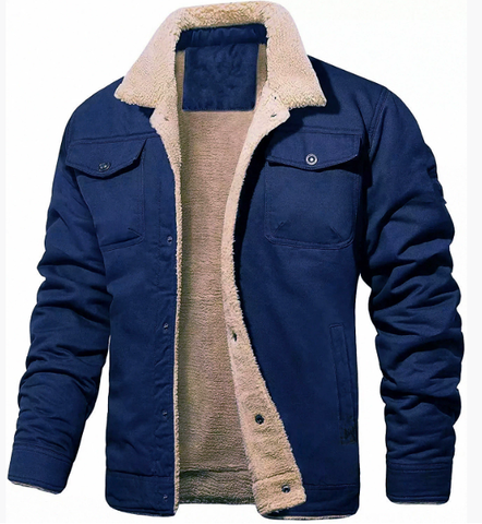 Men's warm shearling collar jacket, perfect for winter layering. Stylish and cozy classic outerwear.