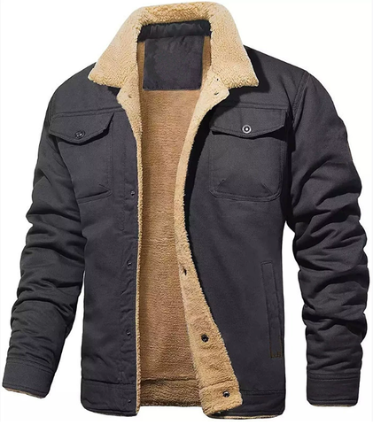 Essential men's shearling collar jacket. A warm, stylish and versatile classic winter outerwear piece.
