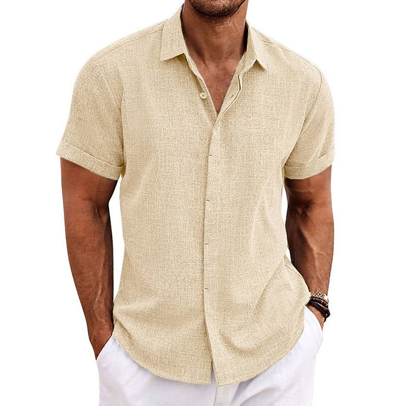 Minimalist men's short-sleeve collared shirt, a versatile button-up top for effortless summer style.