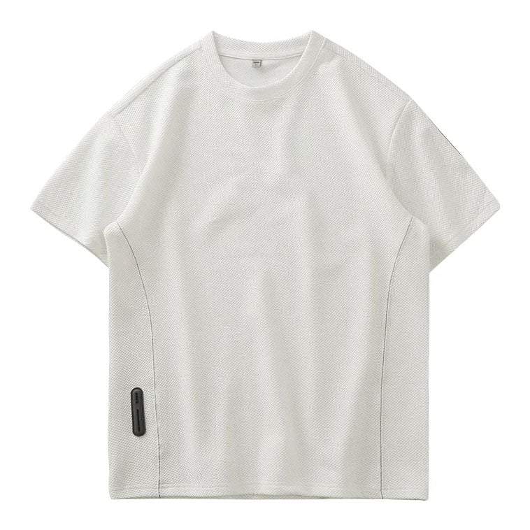 Men's classic short sleeve waffle knit t-shirt with crew neck. Comfortable textured everyday tee for casual wear.