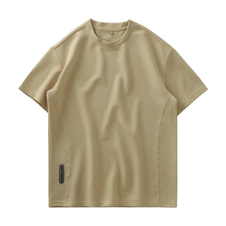 Oversized men's waffle knit t-shirt, short sleeve, perfect for modern streetwear and casual comfort.