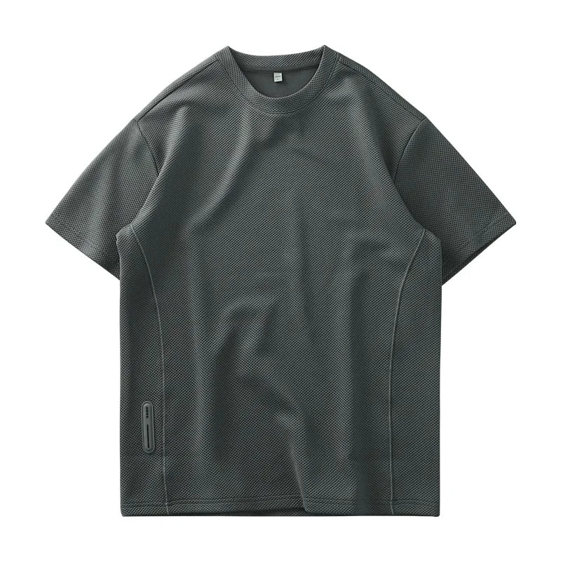 Textured men's waffle knit shirt, crew neck, ideal for a comfortable, stylish, and casual everyday look.