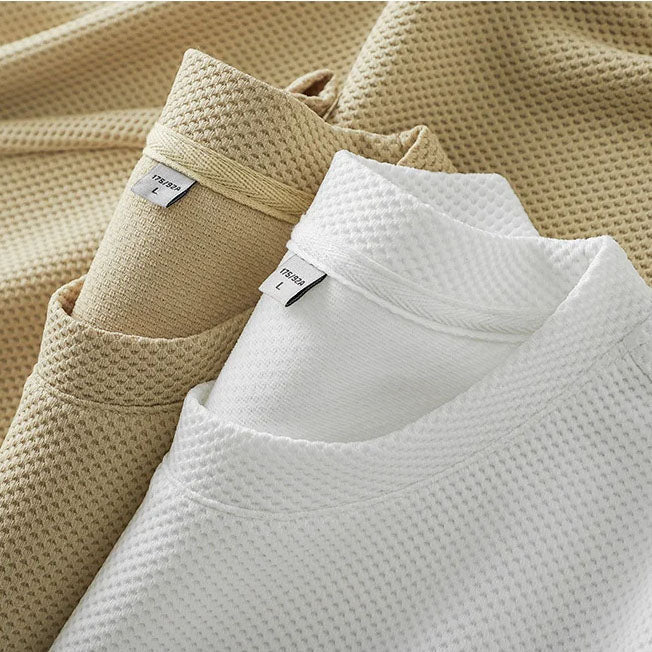 Comfortable men's oversized short sleeve waffle knit t-shirt, a must-have for modern casual wear.