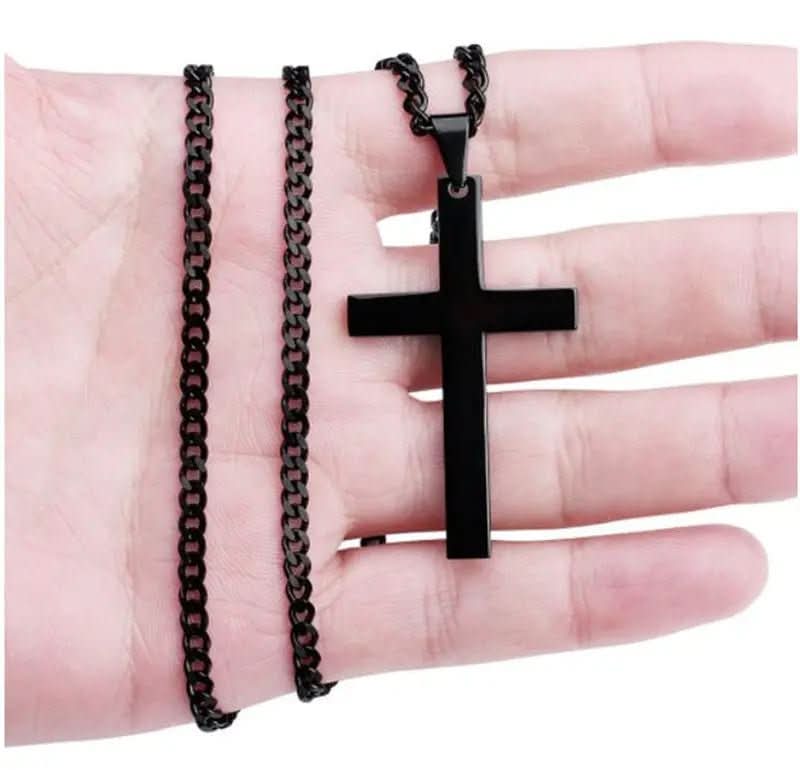 Gold-tone men's classic cross necklace, adding a sophisticated touch to modern design.