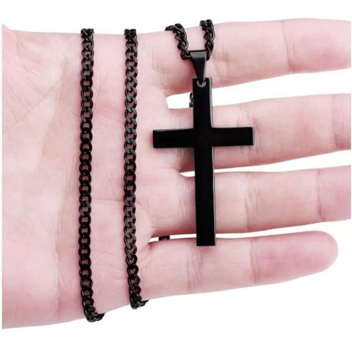 Gold-tone men's classic cross necklace, adding a sophisticated touch to modern design.