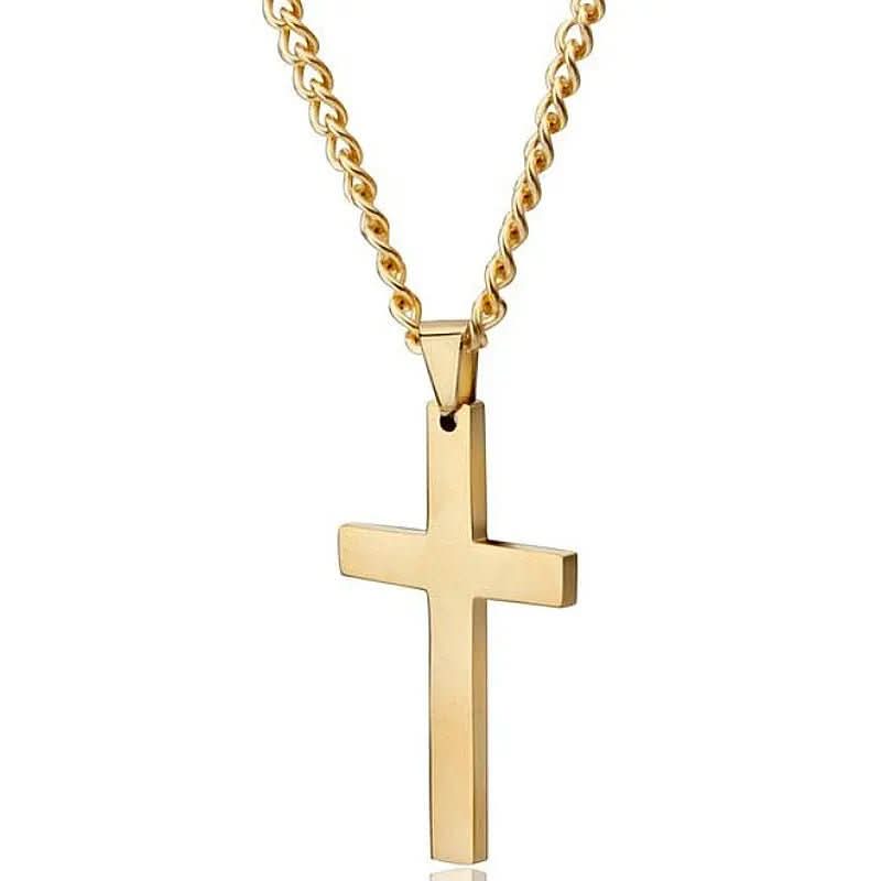 Versatile men's cross necklace, available in silver, gold, black, for everyday fashion.