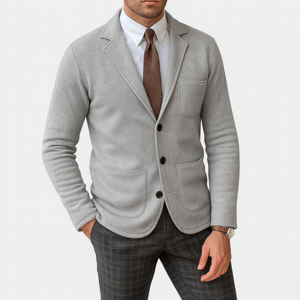 Tailored men's classic blazer in single-breasted style, a versatile addition to any wardrobe.