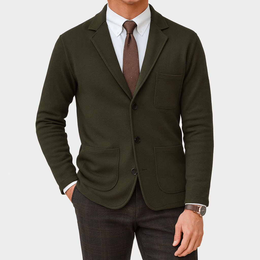 Sharp men's classic single-breasted blazer, offering a sophisticated look for formal or smart casual outfits.
