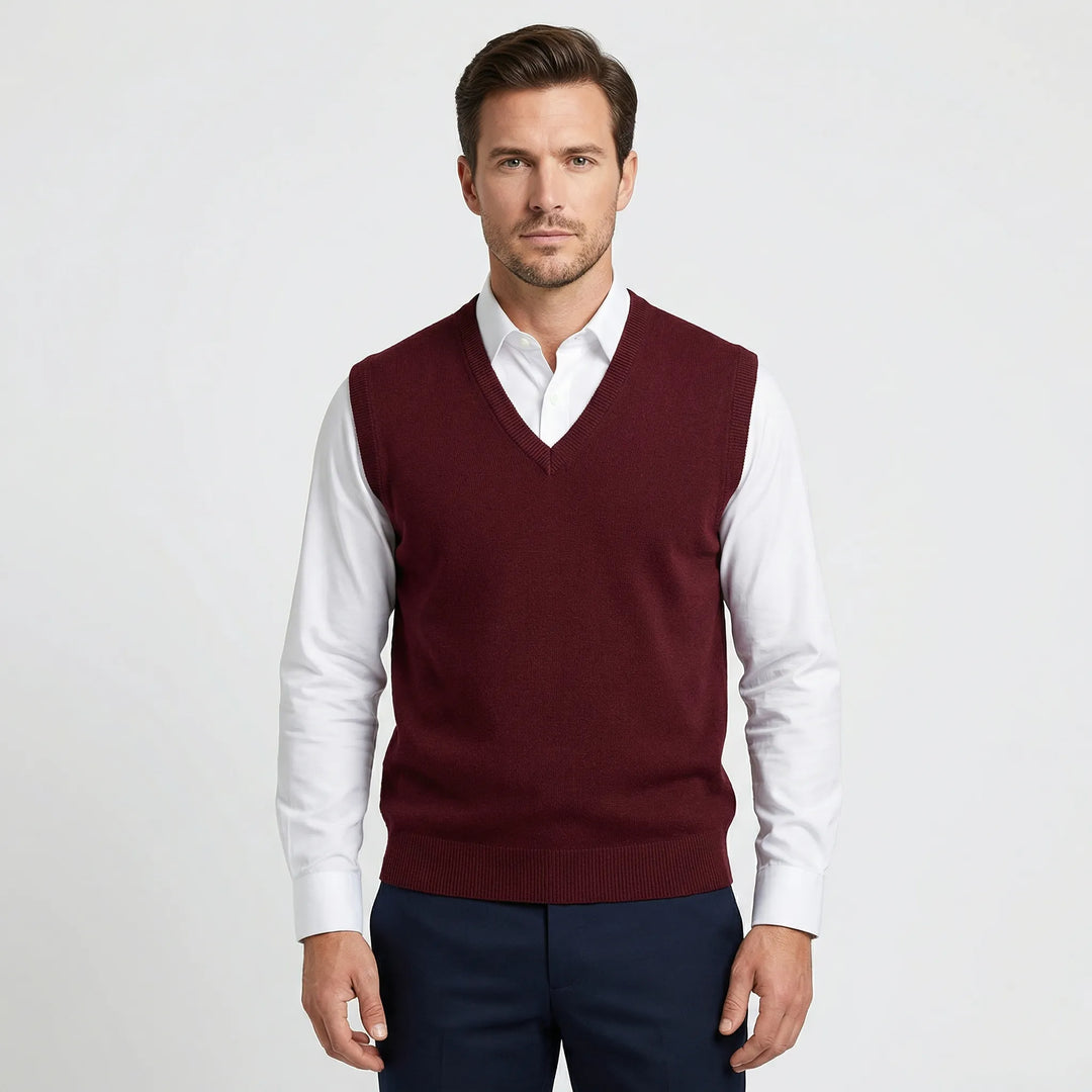 Stylish men's V-neck pullover vest. Perfect sleeveless layering for modern men's fashion.