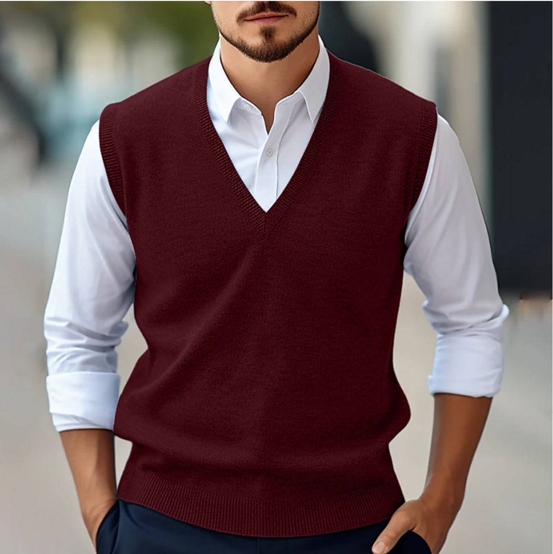 Comfortable men's V-neck sleeveless vest. Essential layering for a classic, stylish look.