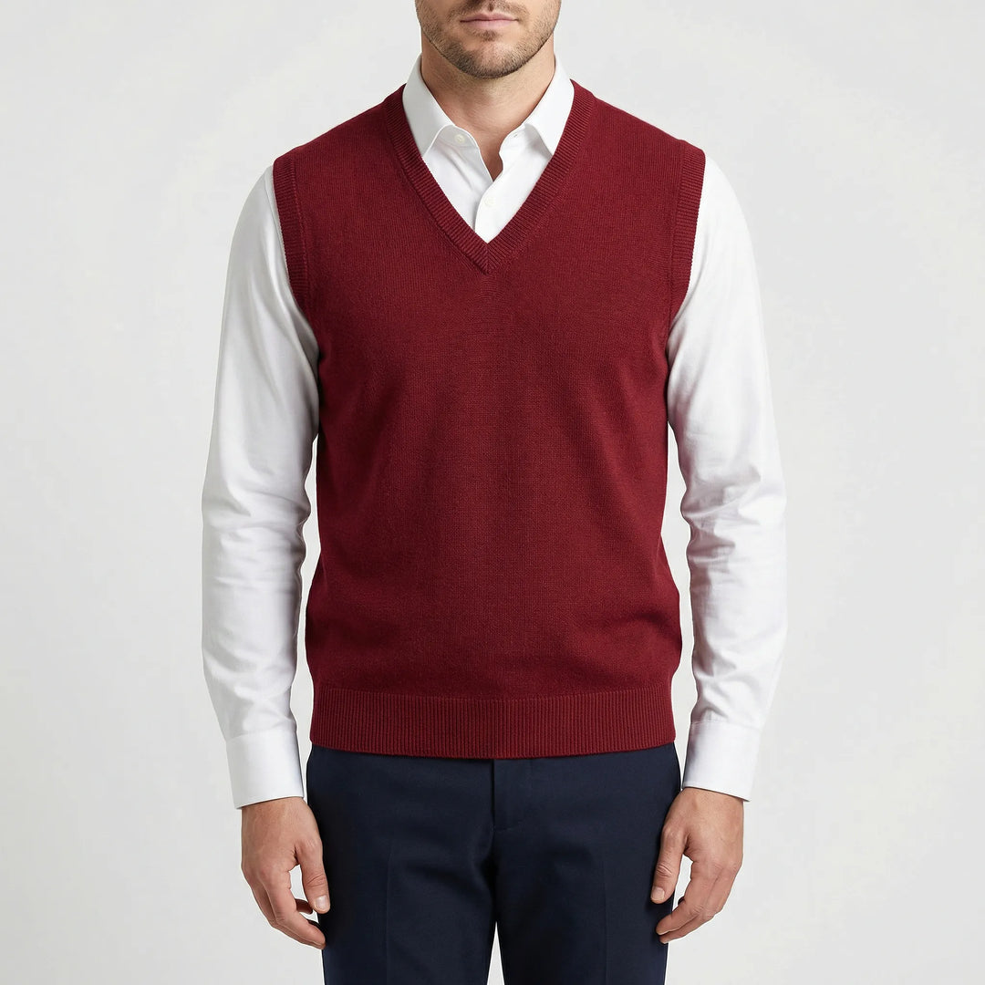 Men's fashion V-neck vest. Sleeveless design, ideal for versatile casual & semi-formal layering.