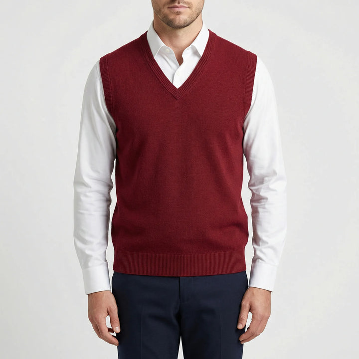 Men's fashion V-neck vest. Sleeveless design, ideal for versatile casual & semi-formal layering.