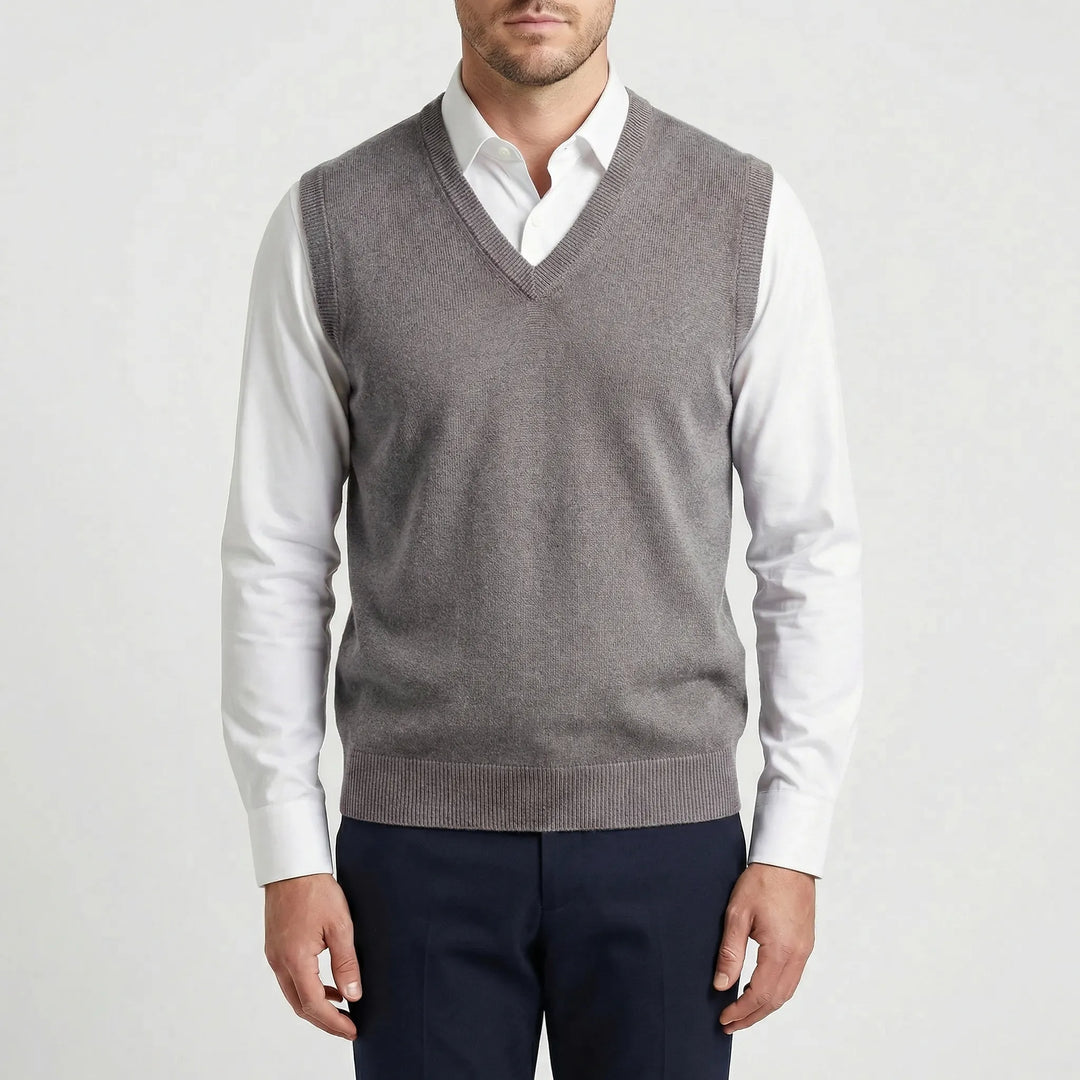 Pullover men's V-neck vest. Sleeveless and stylish, a classic layering piece for modern wardrobes.