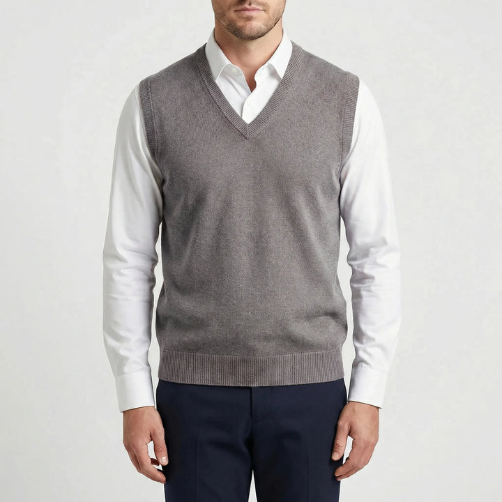 Pullover men's V-neck vest. Sleeveless and stylish, a classic layering piece for modern wardrobes.