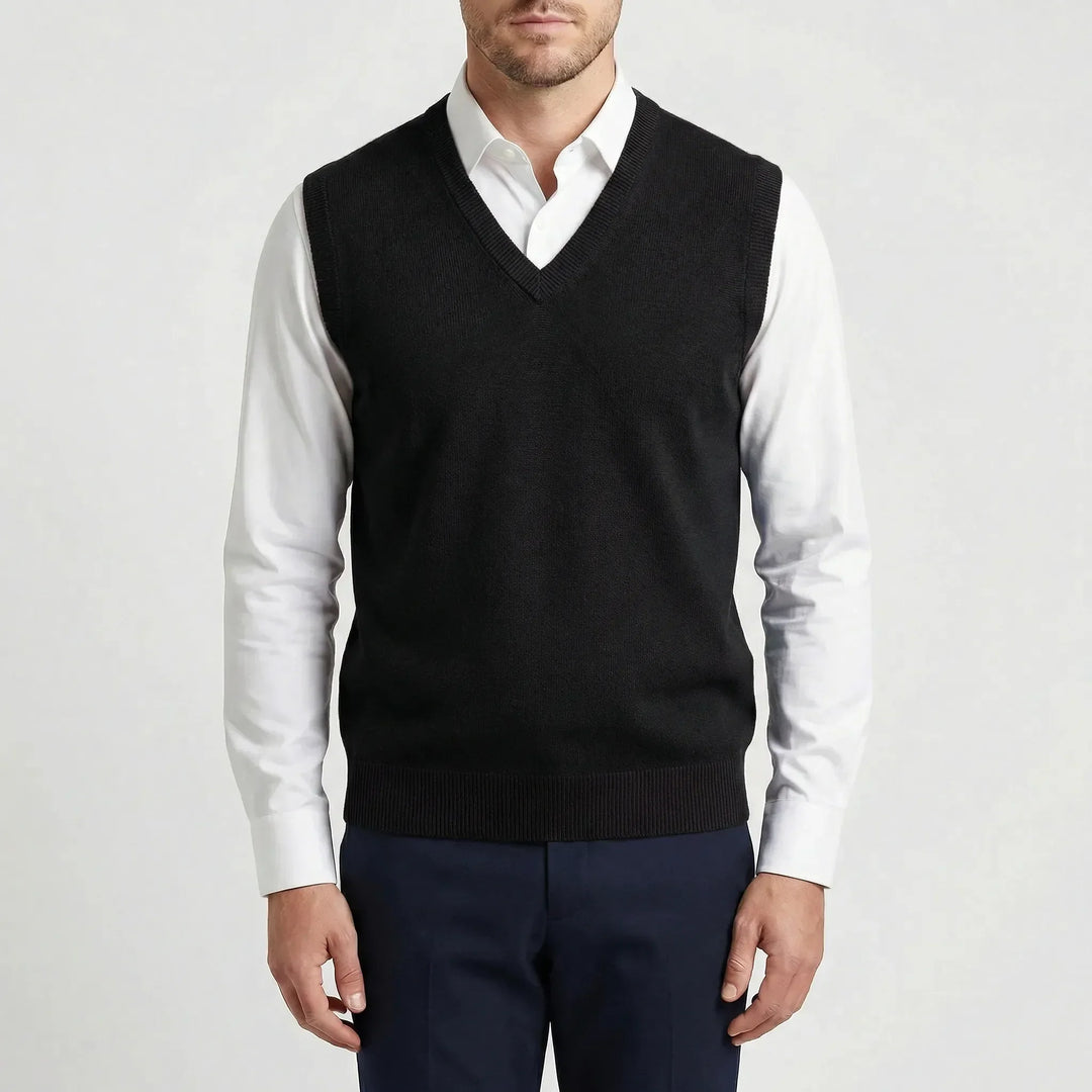 Men's everyday V-neck vest. Sleeveless, versatile, an essential layering piece for men's fashion.
