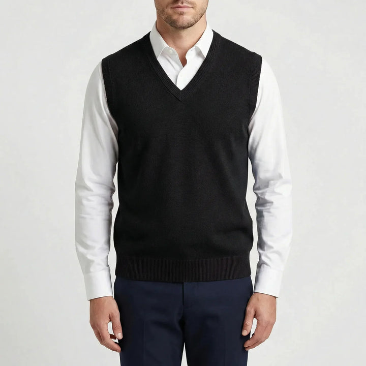 Men's everyday V-neck vest. Sleeveless, versatile, an essential layering piece for men's fashion.