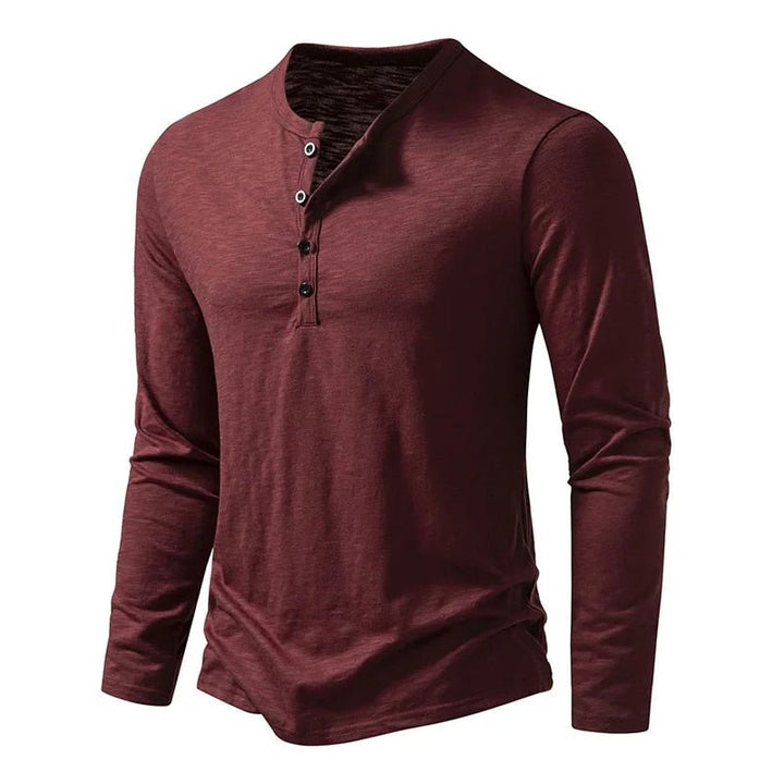 Refined men's classic slim fit long sleeve Henley shirt, a comfortable, versatile everyday wardrobe staple.