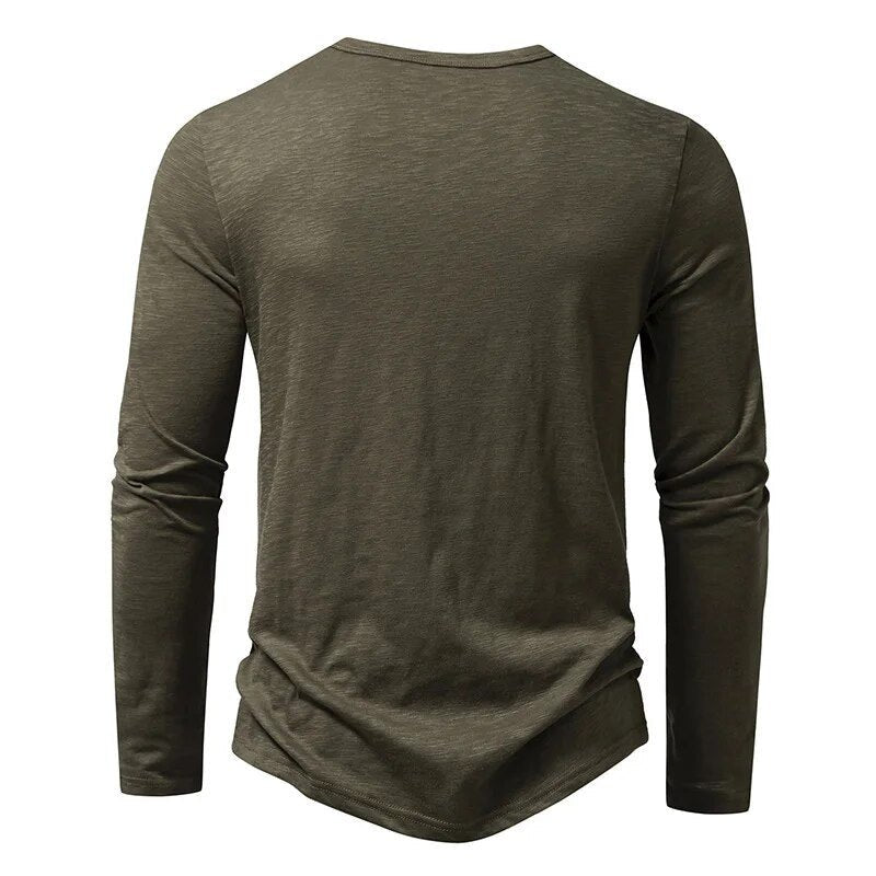 All-season men's long sleeve Henley, slim fit for classic everyday style & ultimate comfort.