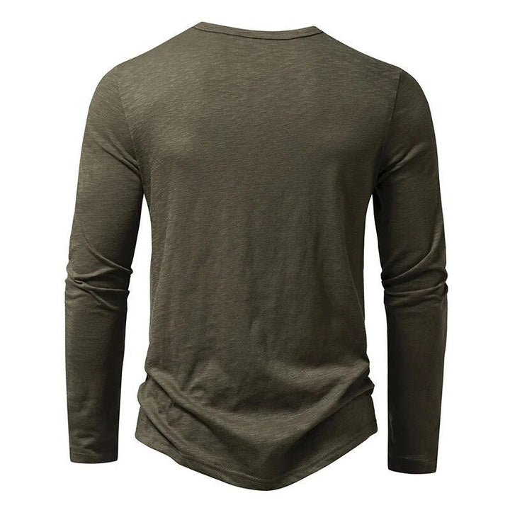 All-season men's long sleeve Henley, slim fit for classic everyday style & ultimate comfort.