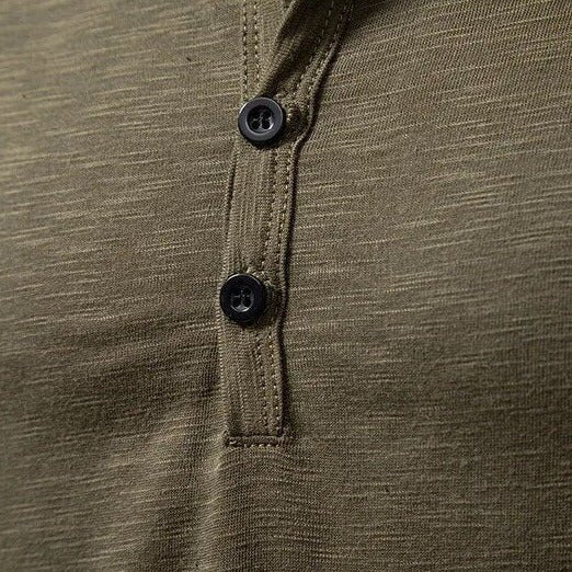 Wardrobe essential: men's classic slim fit long sleeve Henley, perfect for versatile, comfortable styling.