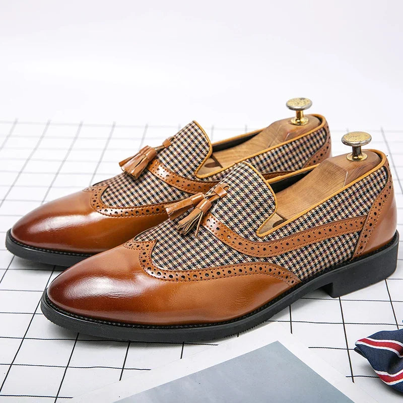 Men's classic slip-on loafers, black leather, with cushioned comfort. Versatile, elegant men's dress and casual footwear.