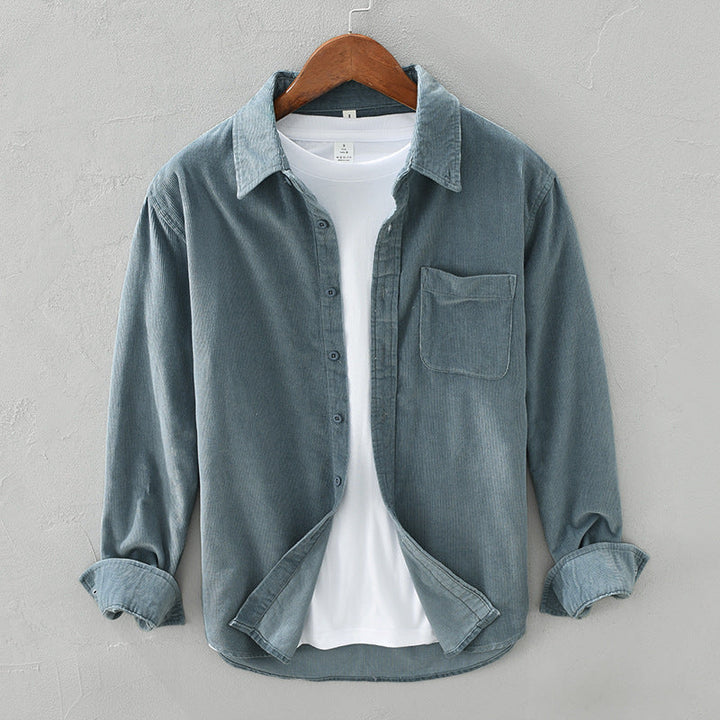 Stylish men's casual button-up shirt. Textured long sleeve top for smart casual & fall/winter fashion.