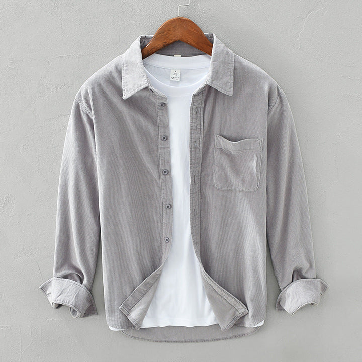 Versatile men's textured long sleeve shirt. Perfect for layering, smart casual, or everyday autumn wear.