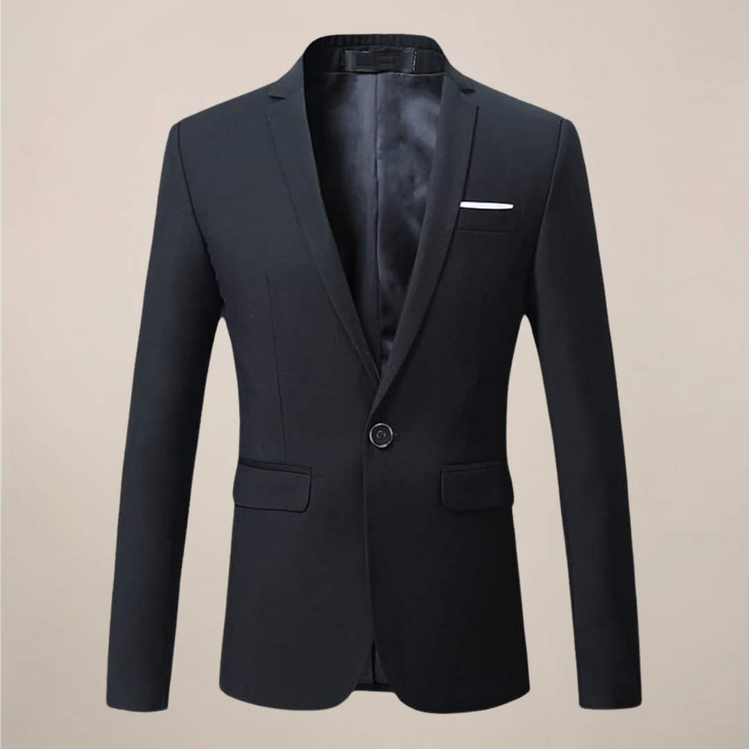 Men's classic two-button blazer for a polished look. Versatile tailored suit jacket ideal for business or formal events.