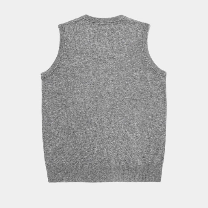 Comfortable men's V-neck knit vest for stylish layering, suitable for all-season casual & formal wear.