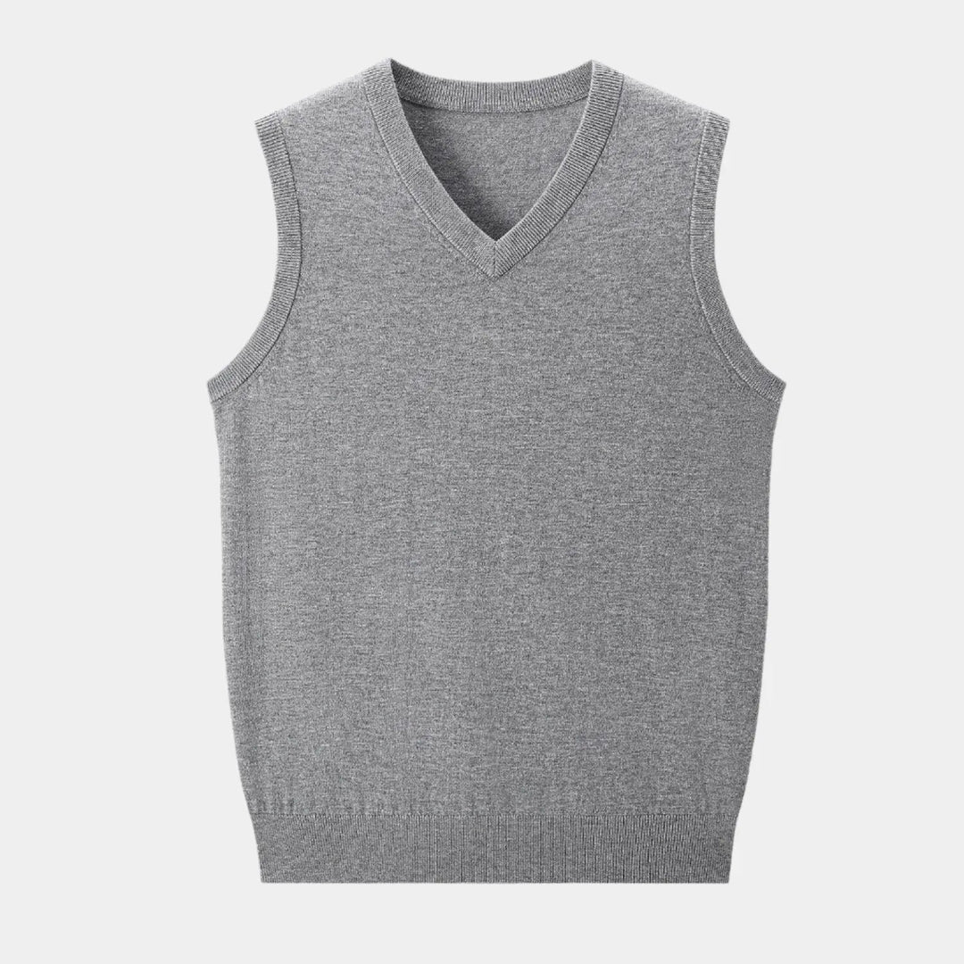 Versatile men's V-neck knit vest for casual or formal layering, a stylish menswear top.