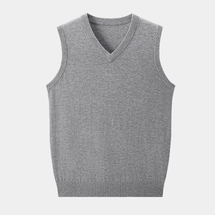 Versatile men's V-neck knit vest for casual or formal layering, a stylish menswear top.