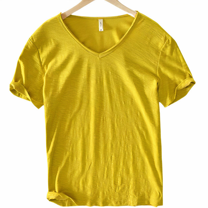 Casual men's V-neck t-shirt, a comfortable wardrobe staple for summer days.