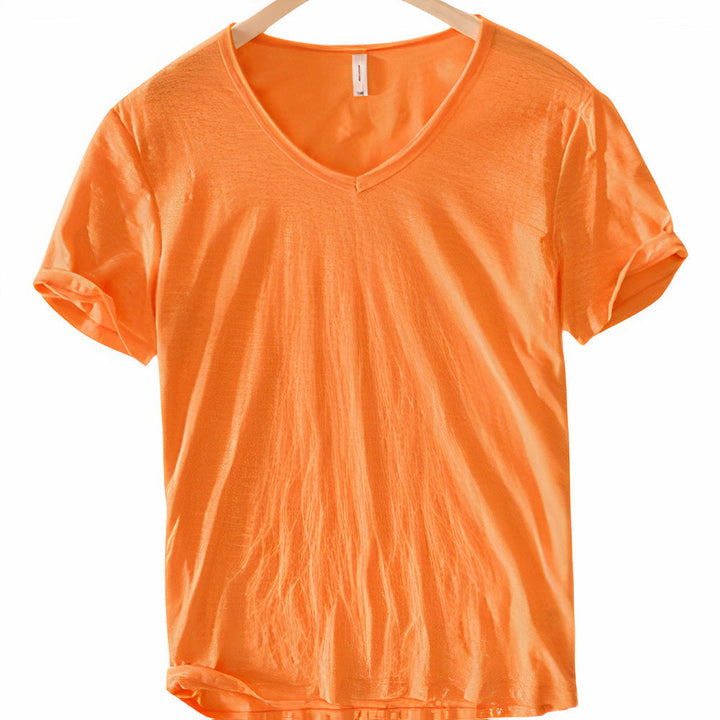 Fashionable men's V-neck t-shirt, ideal for a relaxed look and warm weather.