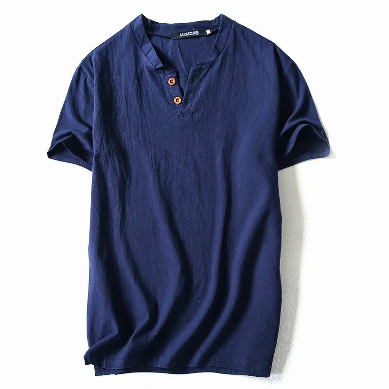 Comfortable blue men's short sleeve V-neck t-shirt, ideal for versatile everyday wear & summer fashion.