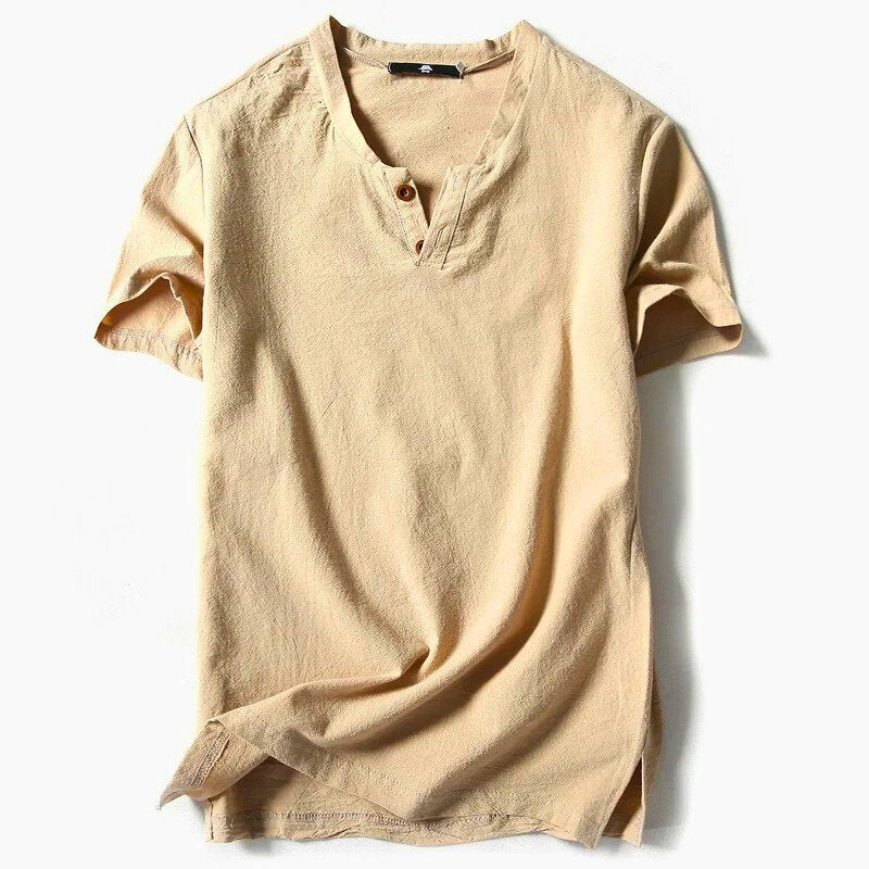 Basic gray men's V-neck t-shirt, short sleeve, offering everyday comfort and a relaxed fit.