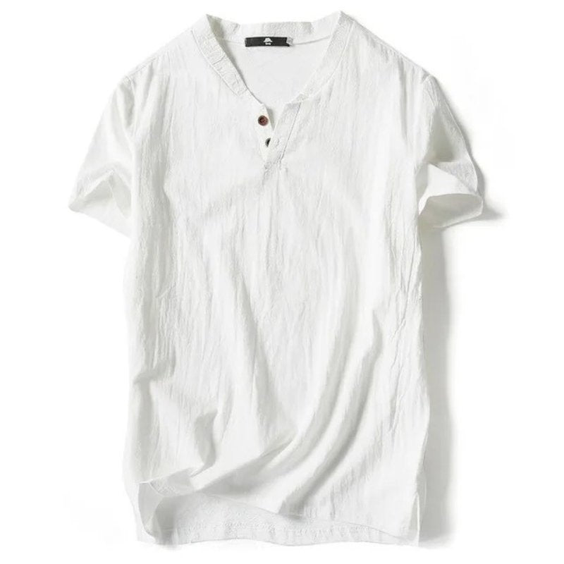 Classic white men's V-neck tee, short sleeve casual top, versatile for daily wear, also in black.