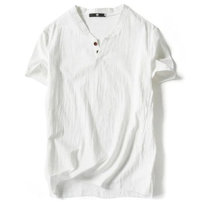 Classic white men's V-neck tee, short sleeve casual top, versatile for daily wear, also in black.