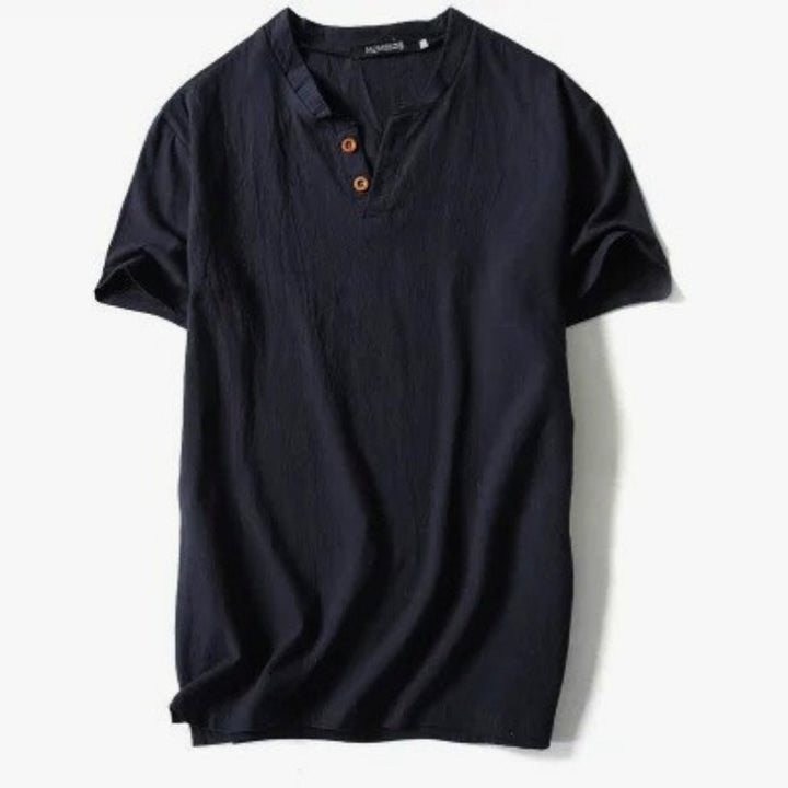Men's black V-neck t-shirt, soft and comfortable for daily wear, relaxed fit summer basic.