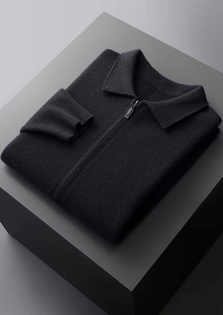 Stylish men's smart casual zip-up sweater, perfect for layering and comfort.