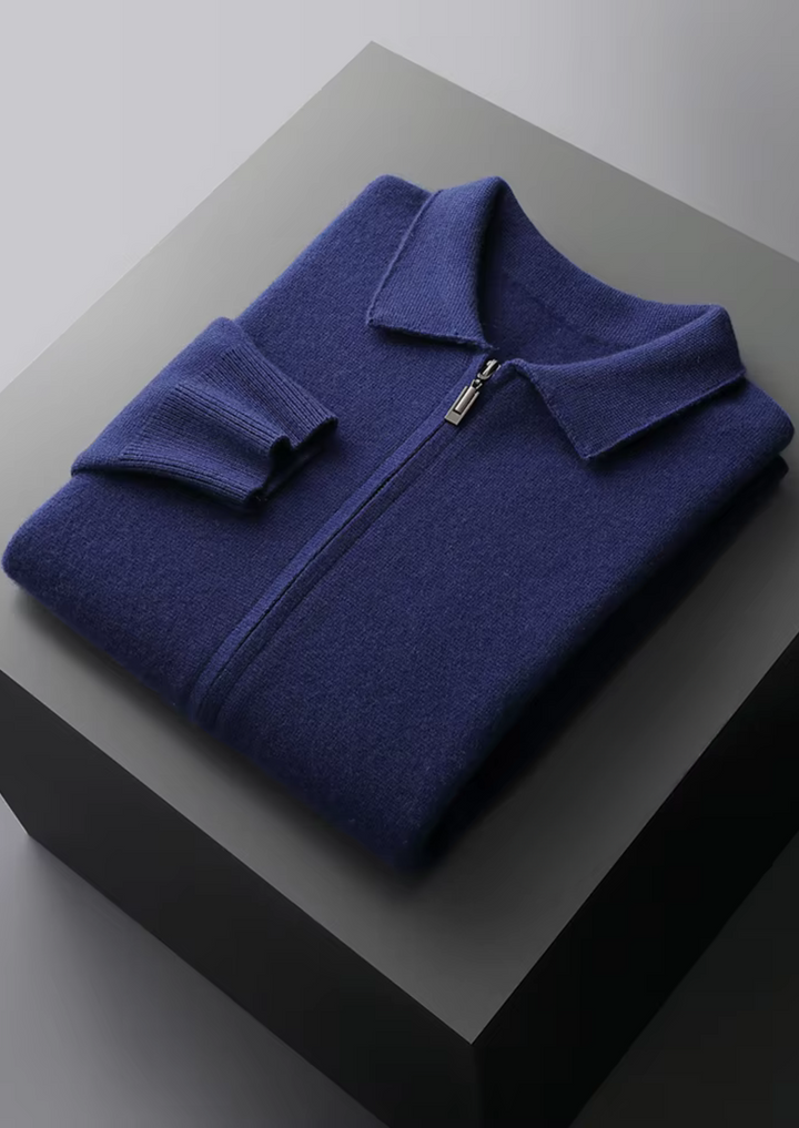 Men's durable zip-up cardigan, a practical and fashionable all-season layer.