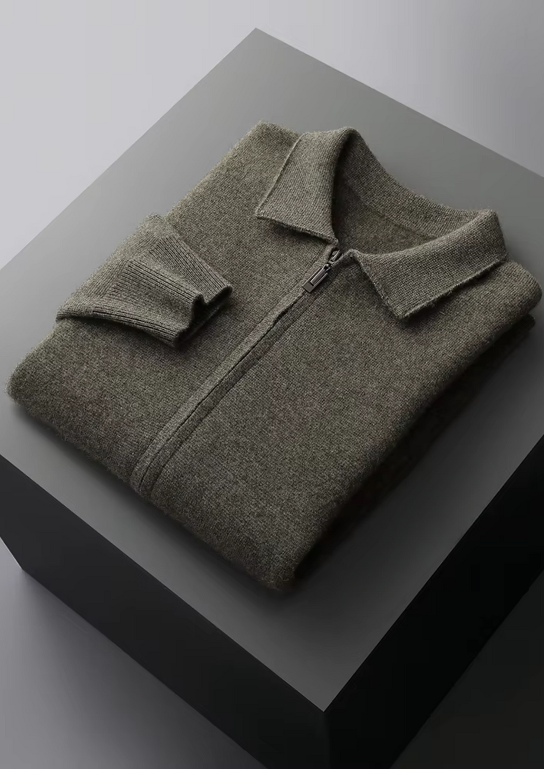 Refined men's zip-up sweater, embodying smart casual elegance for daily wear.